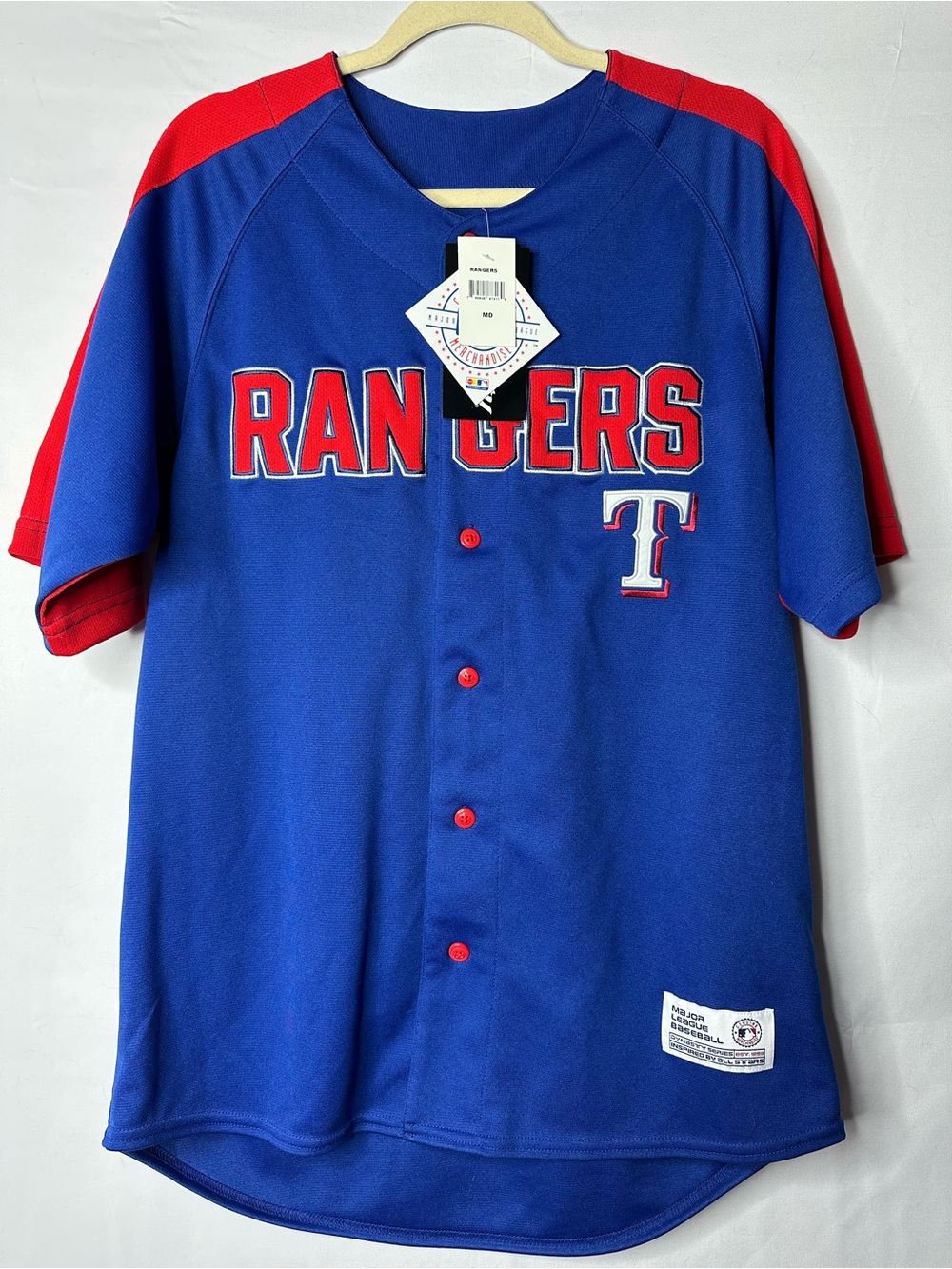 Rangers Short-Sleeve Baseball Jersey - Blue with Red Trim